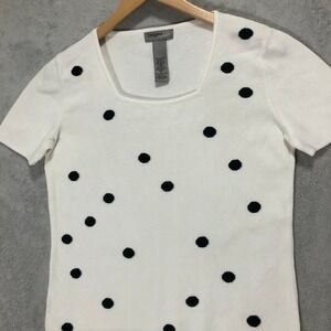 Designers Originals Knit Top Polka‎ Dot Square Neck Short Sleeve S